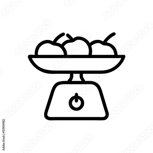 Kitchen Scale Outline Icon with Fruits in Line Style