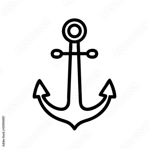 Anchor Icon in Minimal Line Art Style for Nautical Concepts