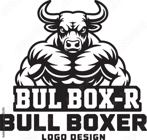 Powerful Bull Boxer Logo Design Muscular Bull Mascot Illustration