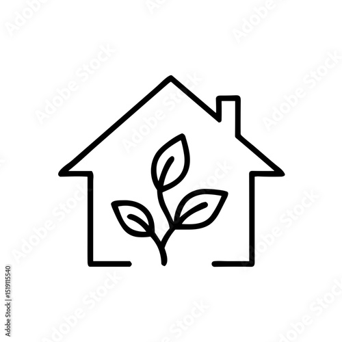 Eco-friendly home with leaves icon for green building websites, sustainable housing blogs, environmental architecture presentations, energy efficiency guides and real estate materials