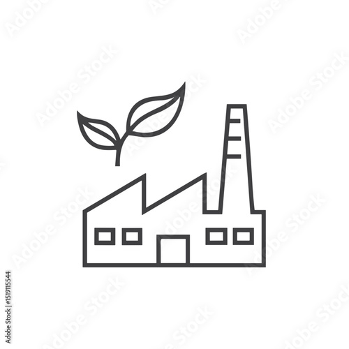 Eco-friendly factory icon for sustainable manufacturing websites, green business blogs, corporate responsibility presentations, environmental initiatives and clean industry promotions