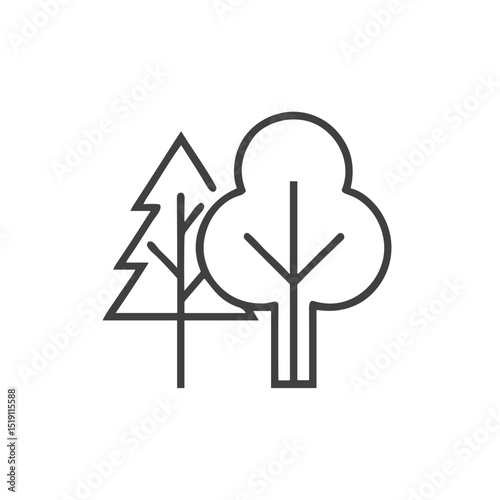 Forest with trees icon for environmental conservation websites, woodland protection blogs, biodiversity presentations, nature preservation materials and reforestation initiative guides