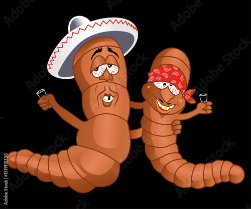 Last Call Hector and Lupe Tequila art Worm Vector Illustration