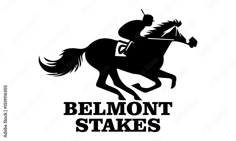 Naklejka premium Belmont stakes horse racing icon, belmont stakes horse racing vector illustration and belmont stakes horse racing logo design with white background