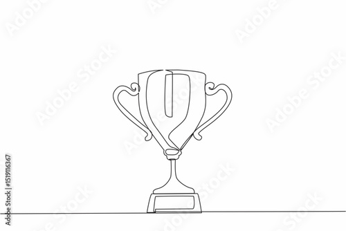 Single continuous line drawing trophy cup. Champion trophy, sketch cup, sport award. Winner prize, champions celebration winning concept. Dynamic one line draw graphic design vector illustration
