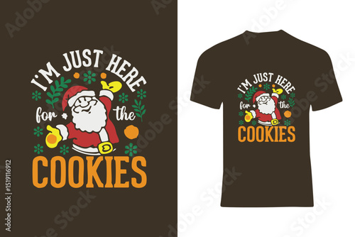 Santa Claus Holiday T-Shirt Design Featuring Christmas Cookies and Festive Colors
