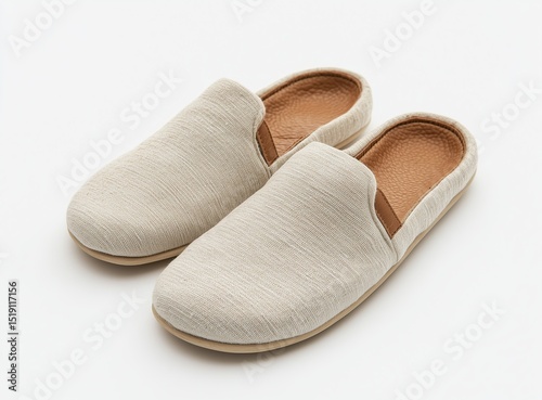 Warm Home Slipper Scene with Light Beige Linen Slippers, Conveying a Relaxed Atmosphere, Suitable for Home Ads and Daily Outfit Sharing.
