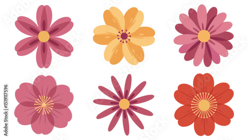 Colorful Flower Set – Vector Floral Icons on White Background.