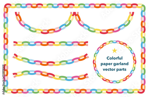 Colorful paper chain garland vector set for party and event decorations｜garland, paper, chain, vector, decoration