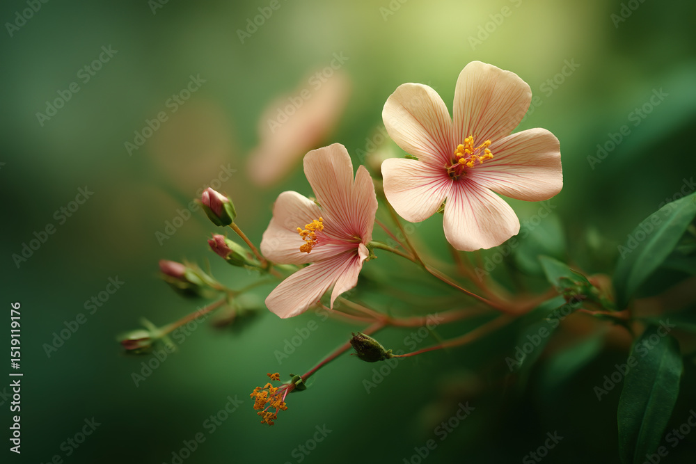 Delicate peach blossoms with golden centers unfurl against a soft green backdrop, evoking serenity and natural beauty. Delicate peach blossoms with golden centers unfurl against a soft green backdrop, evoking serenity and natural beauty.