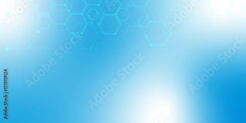 Hexagonal Molecular structure abstract tech network pattern. Medical design. geometric hexagonal honeycomb shape texture background 3d copy space. Science template, wallpaper or banner. Vector.	
