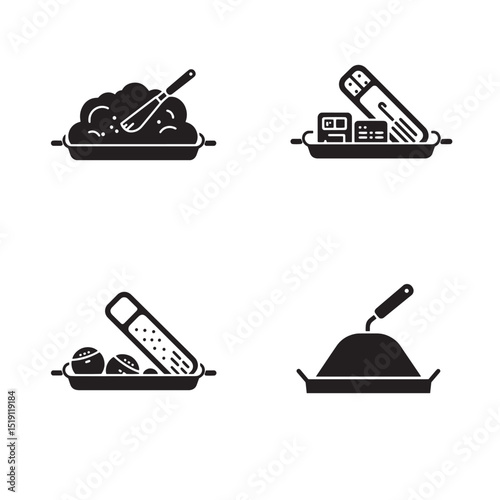 Culinary icons depicting cooking processes food preparation and essential kitchen tools