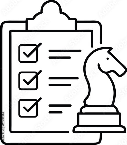 Business Strategy Planning Icon – Checklist with Chess Knight Vector. Checklist and Strategy Concept.