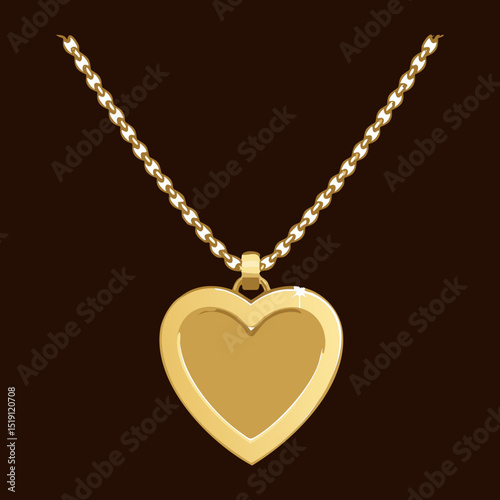 Golden Heart Necklace on Brown Background