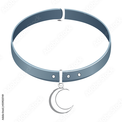 Gray Choker Necklace with Silver Moon