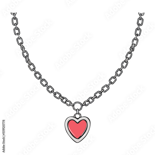 Silver Chain Necklace with Pink Heart