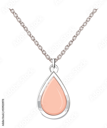 Silver Necklace with Peach Teardrop Gemstone