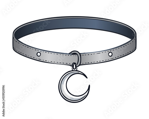 Black Choker Necklace with Silver Moon