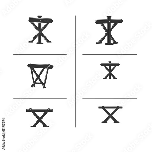 Vintage sawhorse silhouettes illustration representing construction and carpentry projects for design.