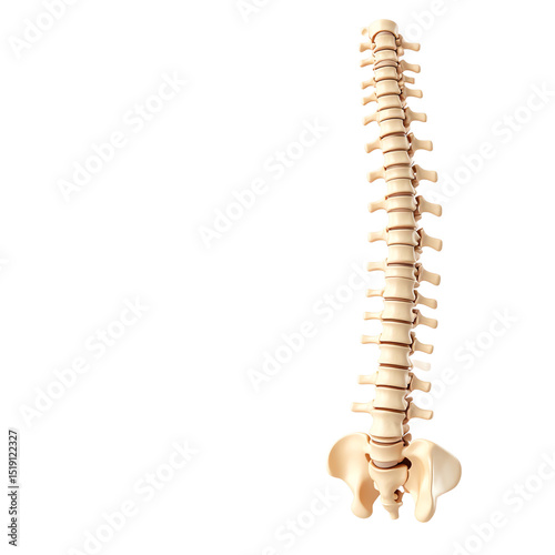 Human spine model showing vertebrae and pelvis bones in anatomical alignment, illustrating the structure of the vertebral column photo