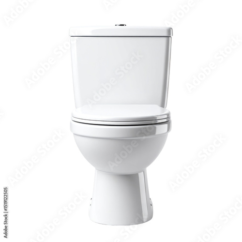 White ceramic toilet with a closed lid and tank, designed for residential bathroom use, featuring a modern and clean appearance
