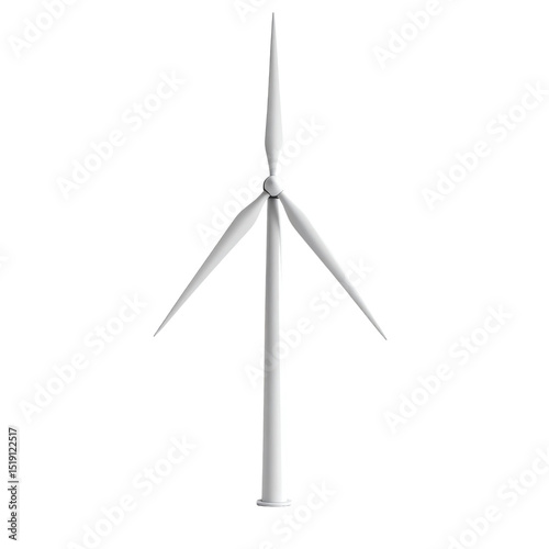 A tall, white wind turbine with three long blades attached to a central hub designed for generating renewable energy photo