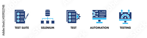 Automation Testing banner web icon illustration concept with icon of test suite, selenium, test, automation, and testing