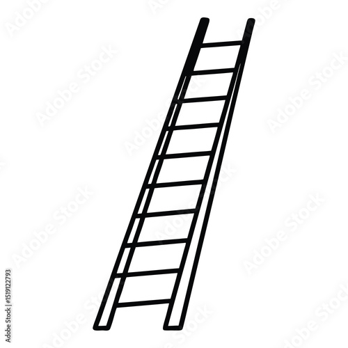 Simple Straight Ladder with Rungs Isolated on White Background in Silhouette Style