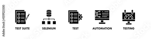 Automation Testing banner web icon illustration concept with icon of test suite, selenium, test, automation, and testing