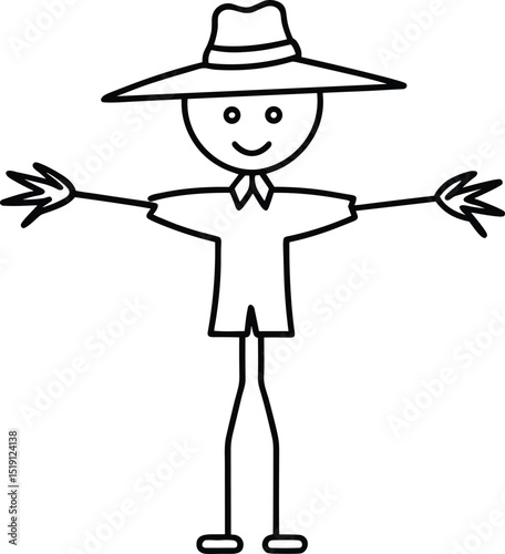 Cute Scarecrow Line Art Vector – Simple Farm Character Illustration