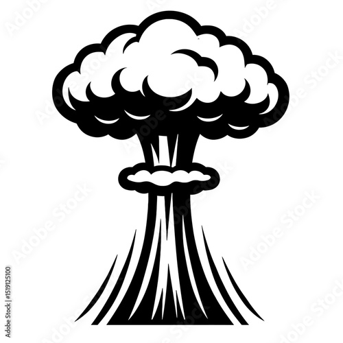 Dramatic Black and White Mushroom Cloud Vector Icon - Symbolizing Explosion, Power, and Catastrophe