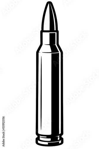 Sleek Black and White Rifle Bullet Ammunition Vector Icon - Essential for Military, Hunting, and Firearms Designs
