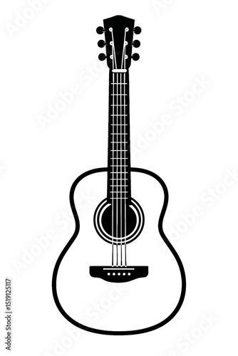 Classic Black and White Acoustic Guitar Vector Icon - Ideal for Music, Hobbies, and Entertainment Designs