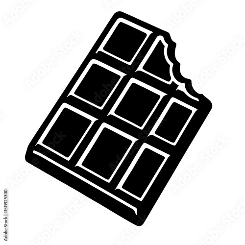 Delicious Black and White Bitten Chocolate Bar Vector Icon - Perfect for Confectionery, Dessert, and Sweet Treat Designs