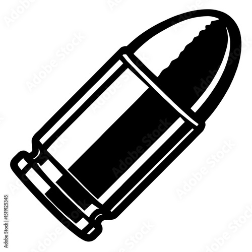 Stylized Black and White Pistol Bullet Cartridge Vector Icon - Ideal for Military, Security, and Ammunition Designs