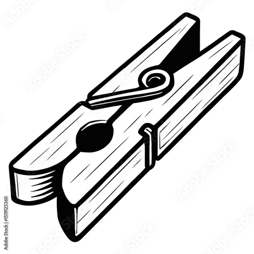 Classic Black and White Wooden Clothespin Vector Icon - Ideal for Laundry, Household, and Vintage-Themed Designs