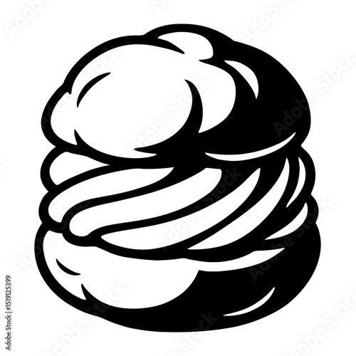 Delicious Black and White Cream Puff Vector Icon - Ideal for Bakeries, Cafes, and Sweet Dessert Menus
