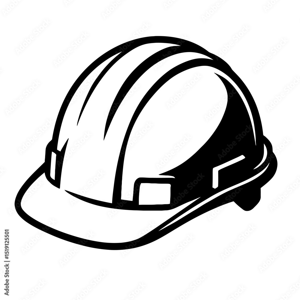 Fototapeta premium Black and White Vector Illustration of a Construction Hard Hat, Essential for Safety, Building, and Industrial Designs.