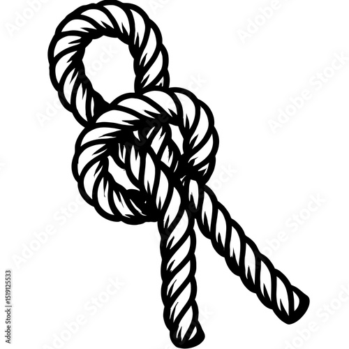 Black and White Vector Illustration of a Nautical Rope Knot, Ideal for Sailing, Maritime, and Outdoor Adventure Designs.