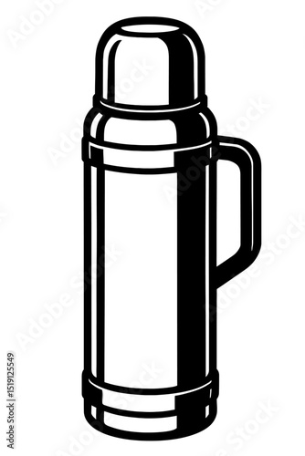 Black and White Vector Illustration of a Thermos Flask, Perfect for Outdoor, Travel, and Hot/Cold Beverage Designs.
