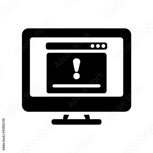 System error alert on computer screen icon, software warning symbol. Desktop notification message graphic, critical system issue illustration for tech support needs.