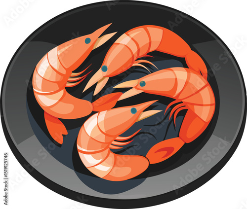 Shrimp Platter on a Black Plate and cooked shrimp on a white background.