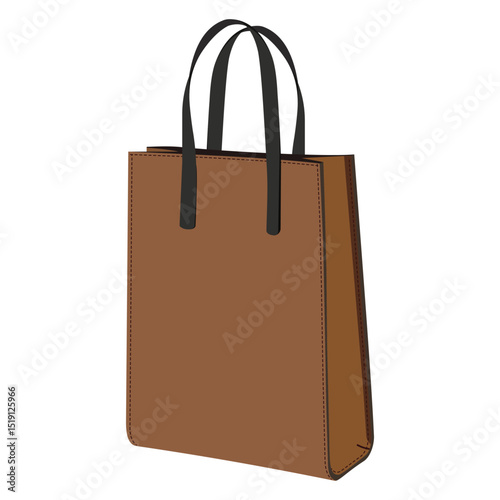 Brown leather shopping bag with black handles