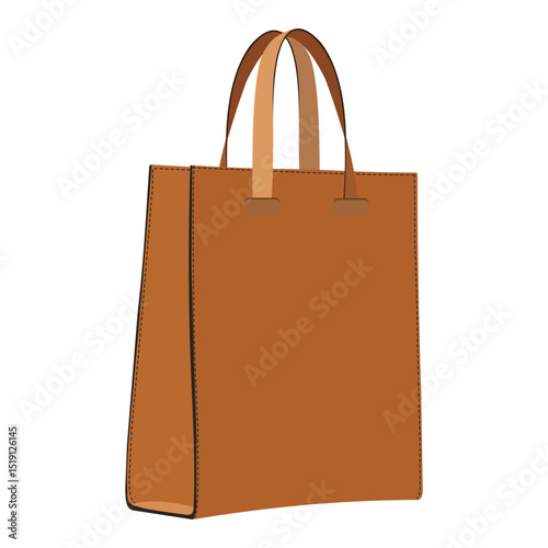 Brown leather tote bag with stitched edges