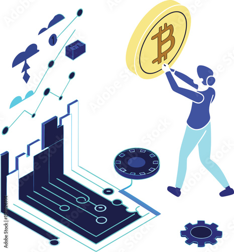 Dog Illustration with Bitcoin Theme A Colorful and Modern Graphic Design