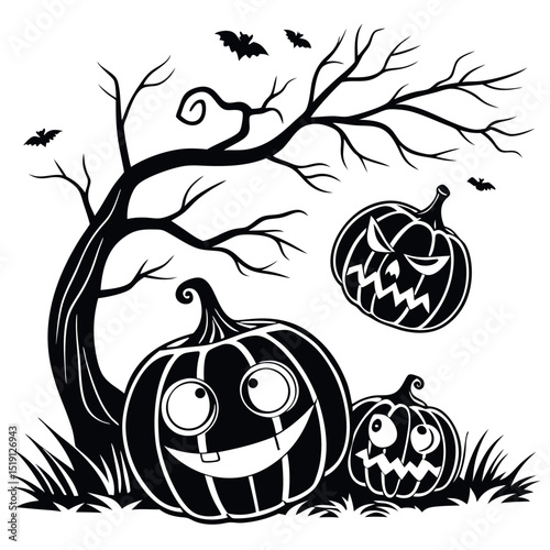 Cartoon vector illustration of a healthy fruit pumpkin, apple, and pear with leaves, perfect for food and nature-themed designs