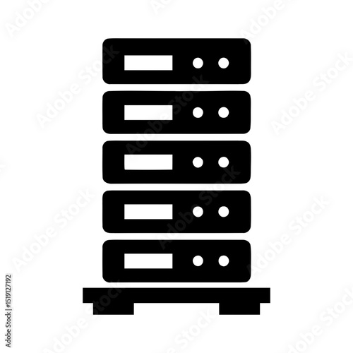 Server rack icon, data center hardware symbol. Network infrastructure and hosting equipment graphic, IT system and information technology illustration for web services.