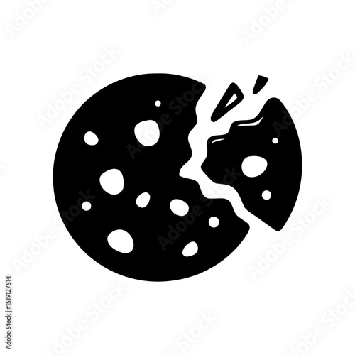 Website cookie icon with bite, internet tracking data symbol. Browser information and user preference graphic, online privacy and digital footprint illustration.