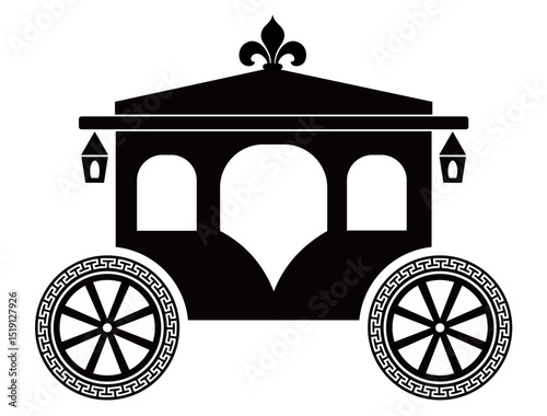 horse carriage silhouette with transparent background. there is a motif on the tire part of the wheel
