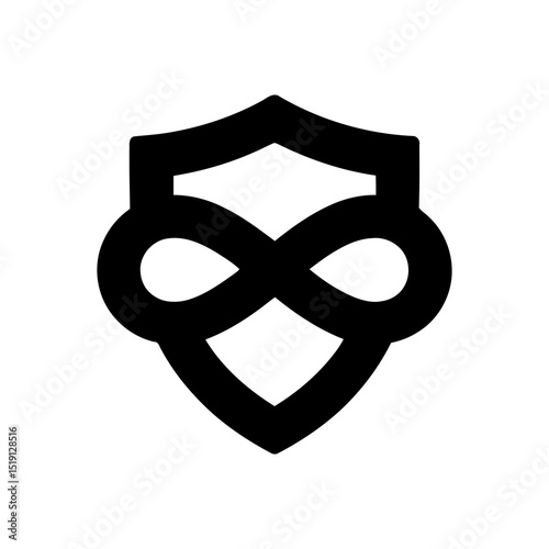 Shield with infinity symbol for continuous protection, unlimited security, and eternal defense. Ideal for cybersecurity and long-term safety guarantees.